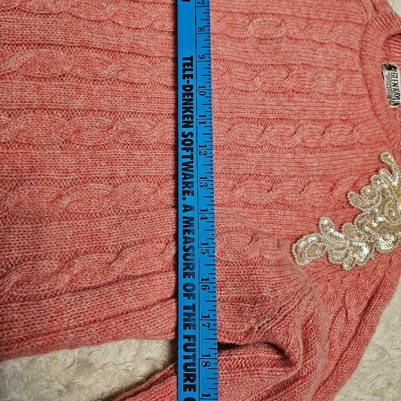 Vintage Glen Kaylin Pink 100% Pure Shetland Wool Knit Sequin Detail Sweater S - Picture 4 of 10